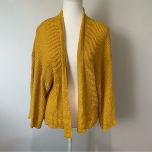 Anthropologie Mustard Yellow Crochet Knit Cardigan Wide Sleeves Flowy Boho OS
